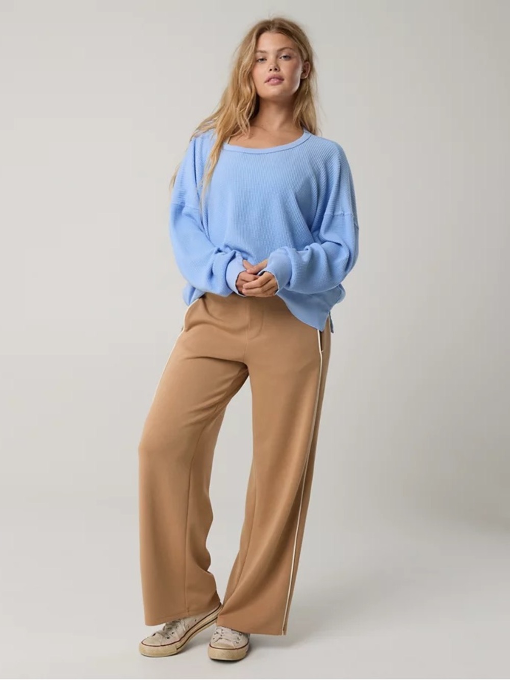 OFFLINE By Aerie Wow! Waffle T-Shirt Relaxed Fit Ocean Sky Size M